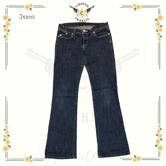 Rock & Republic Womens Stretch Jeans BootCut Flare Dark Wash Size 27 Embroidered - Picture 1 of 7
